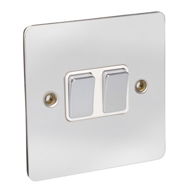 Flat Plate 10Amp 2 Gang 2 Way Switch *Chrome/White Insert ** - Click Image to Close